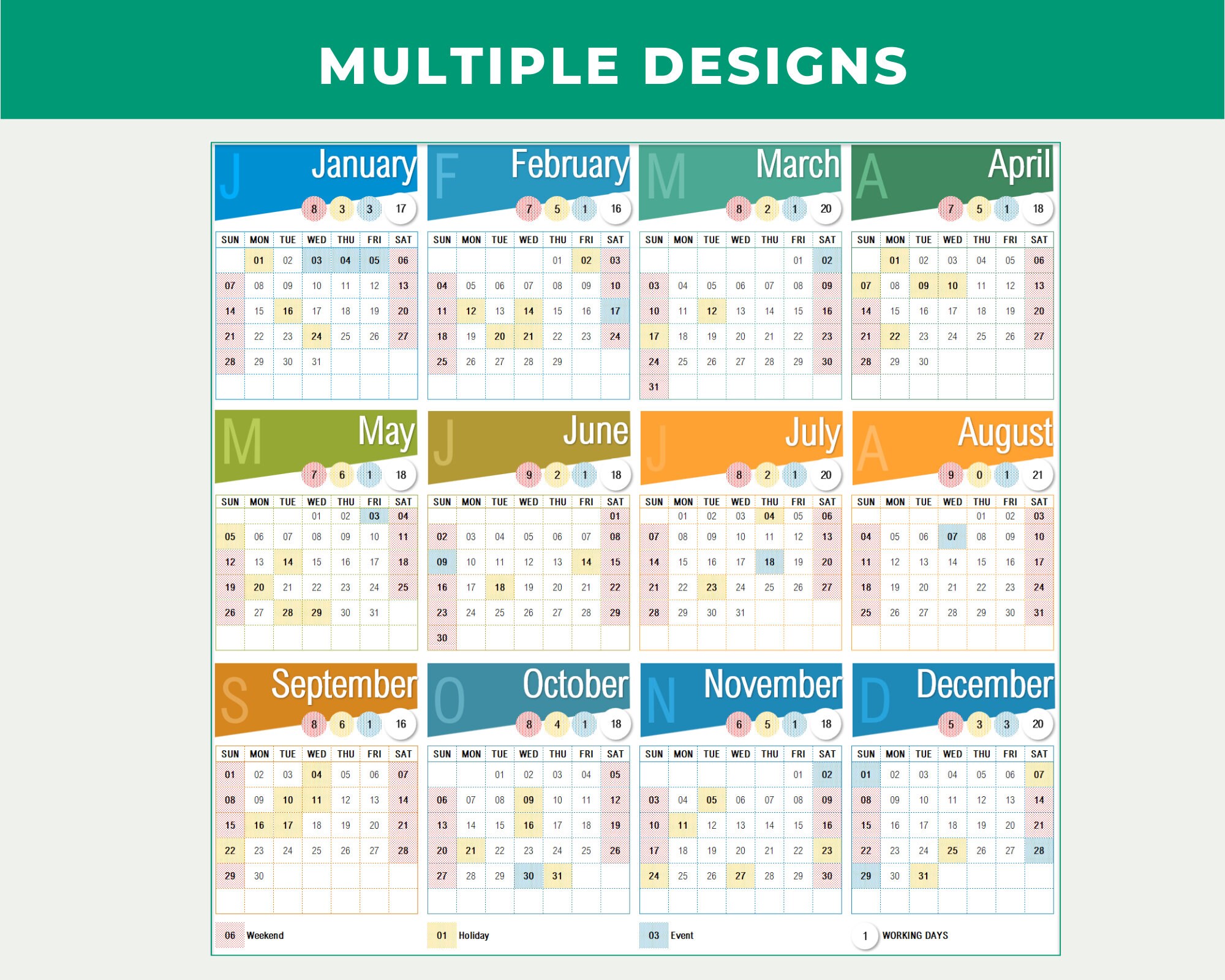 2024 Calendar Template Excel Spreadsheet 24 Designs Calendar - Etsy
