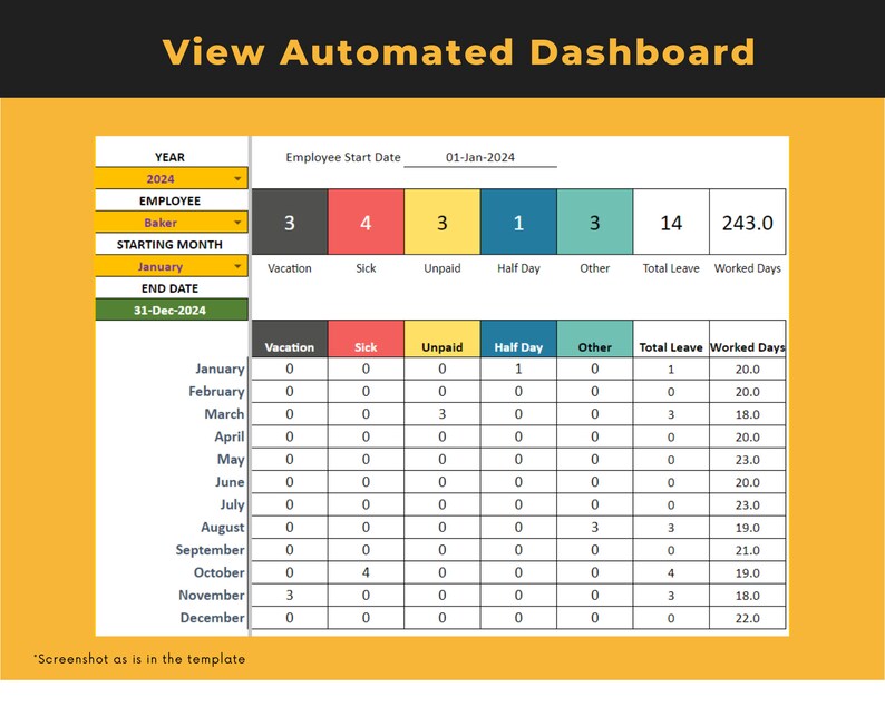 Employee Leave & Vacation Tracker 2024 Google Sheets Template Etsy