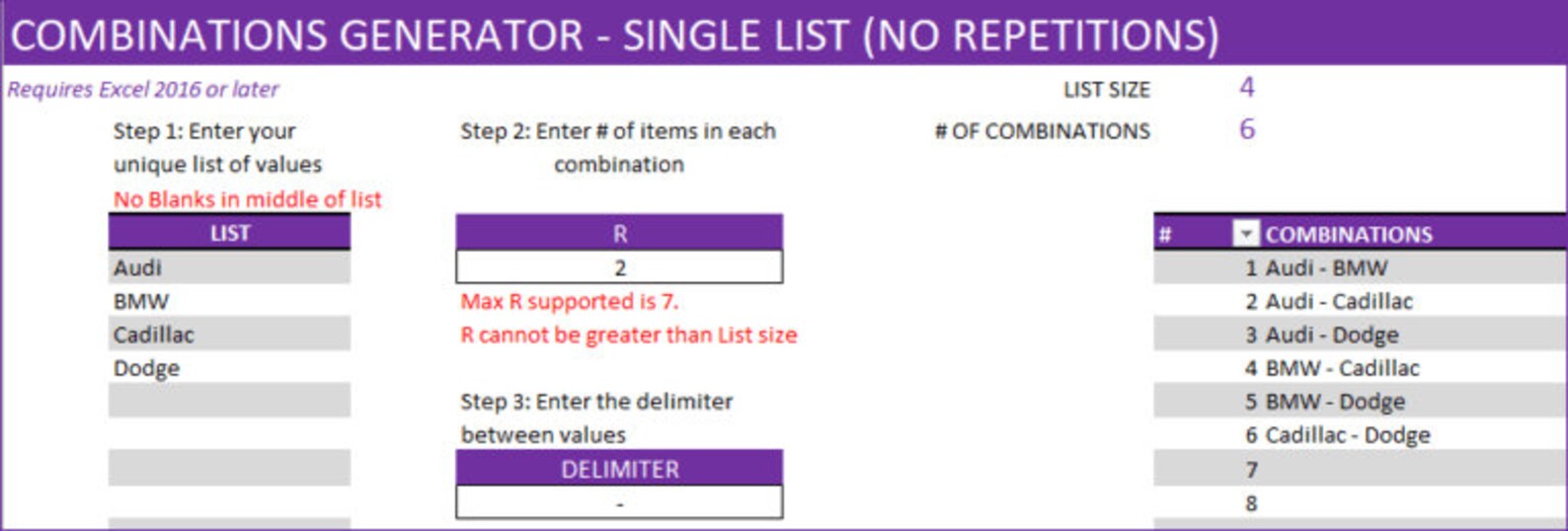 Combinations Generator Password Generator Excel Number Generator Data