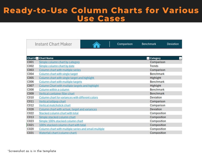 Data Visualization Toolkit in Excel | the Instant Chart Maker - Etsy