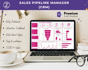 Gestionnaire de pipeline des ventes Modèle Excel | CRM Tracker | Tableau de bord CRM | Tableau de bord du canal de vente | Business Sales Tracker | Feuille de calcul d’entreprise