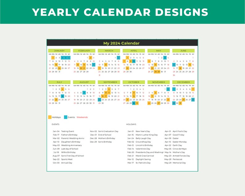 2024 Calendar Template Excel Spreadsheet 24 Designs Calendar Etsy