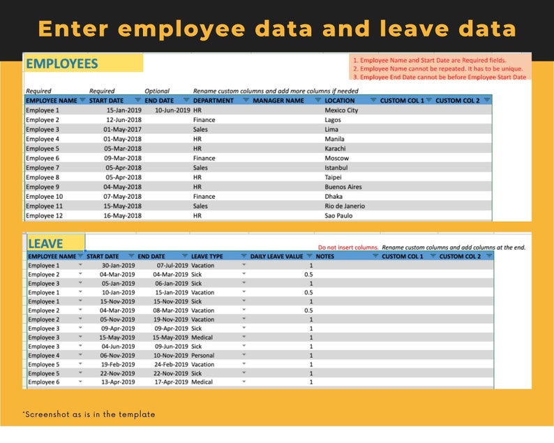 Leave Table Example Employee Leave Manager Google Sheet Template - Etsy