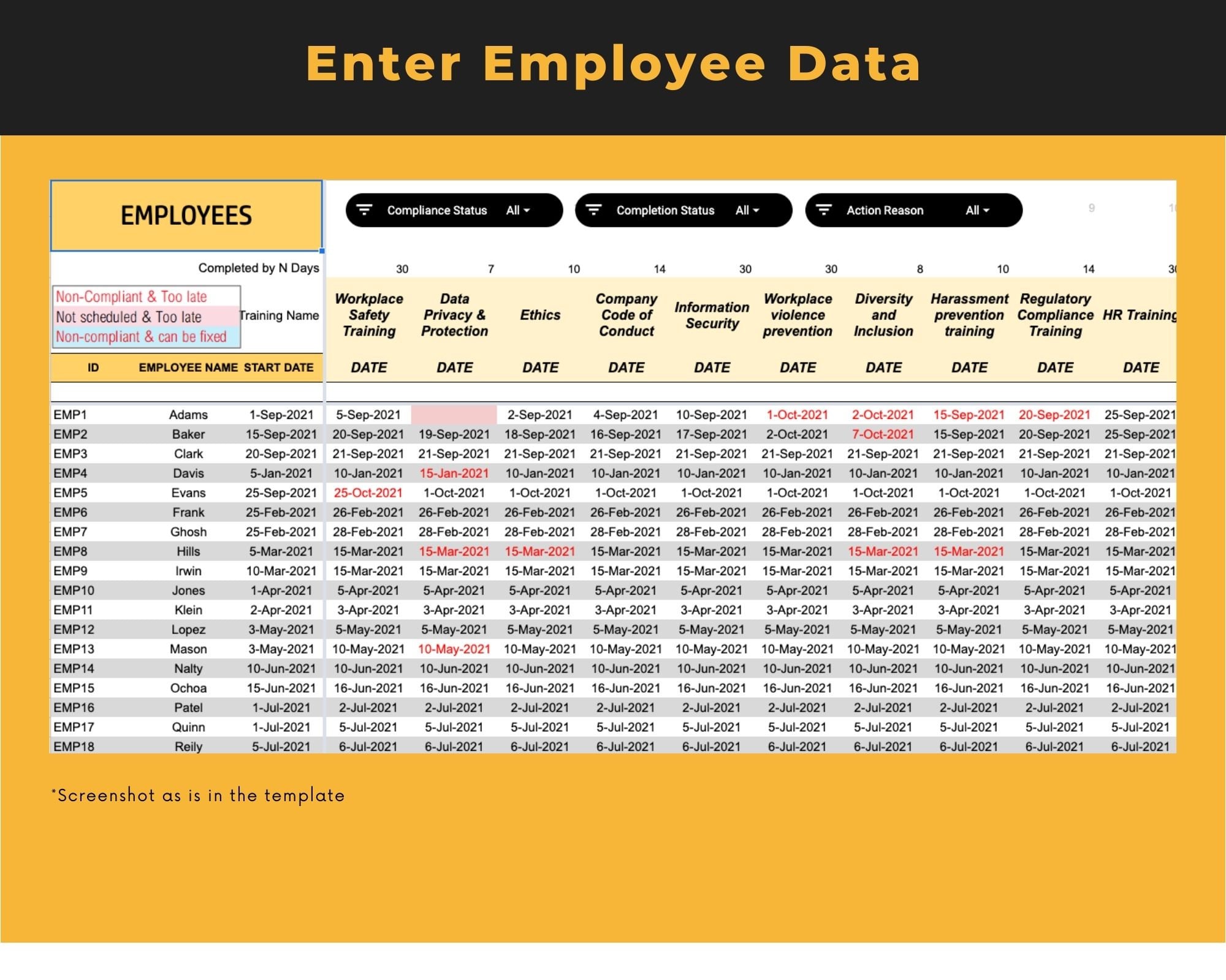 Compliance Training Dashboard Google Sheet Template - Etsy