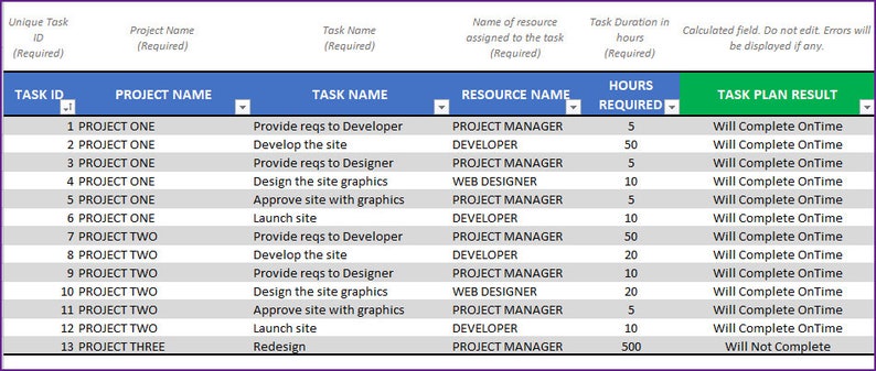 Project Name Sheet Project Planner – Excel Template - Etsy
