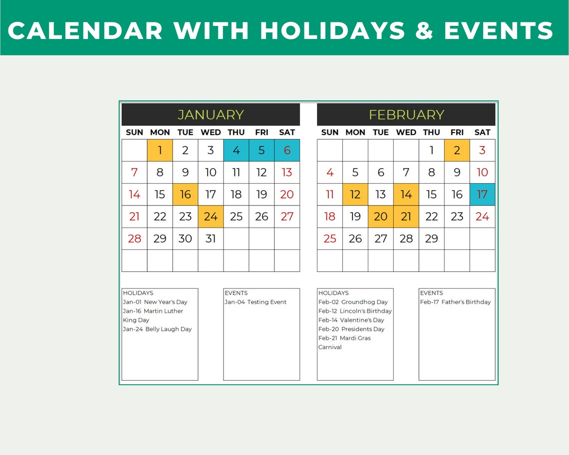2024 Calendar Template Excel Spreadsheet 24 Designs Calendar Etsy