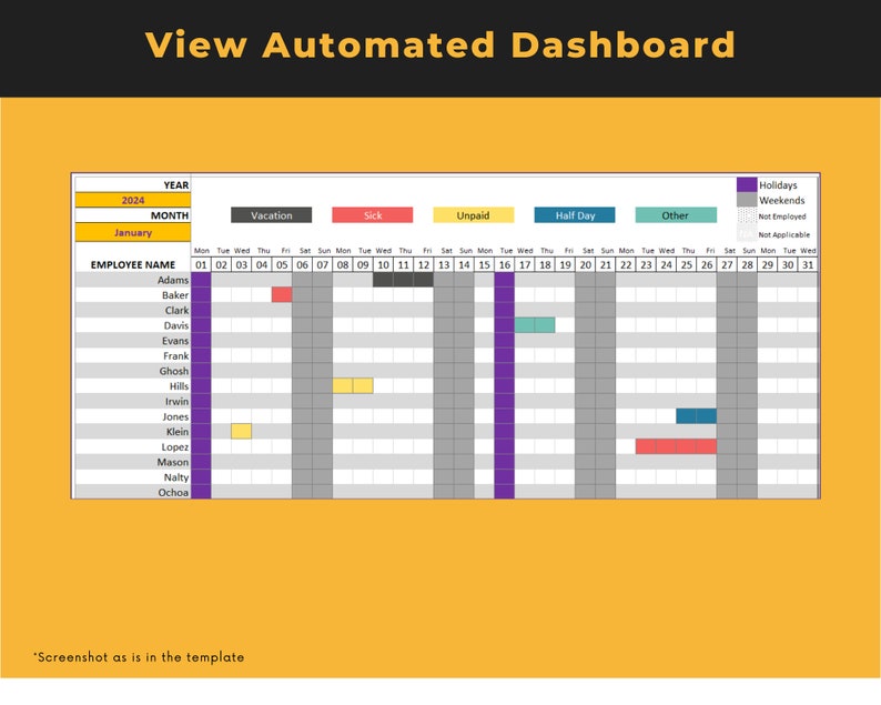 Leave & Vacation Tracker 2024 Excel Template Etsy