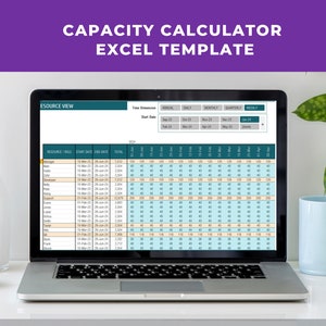 Plantilla Excel Calculadora de Capacidad / Herramienta de Planificación de Recursos en Excel / Calculadora Automática de Capacidad