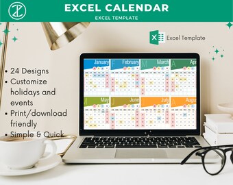 Plantilla de calendario 2024 - Hoja de cálculo de Excel / Calendario de 24 diseños