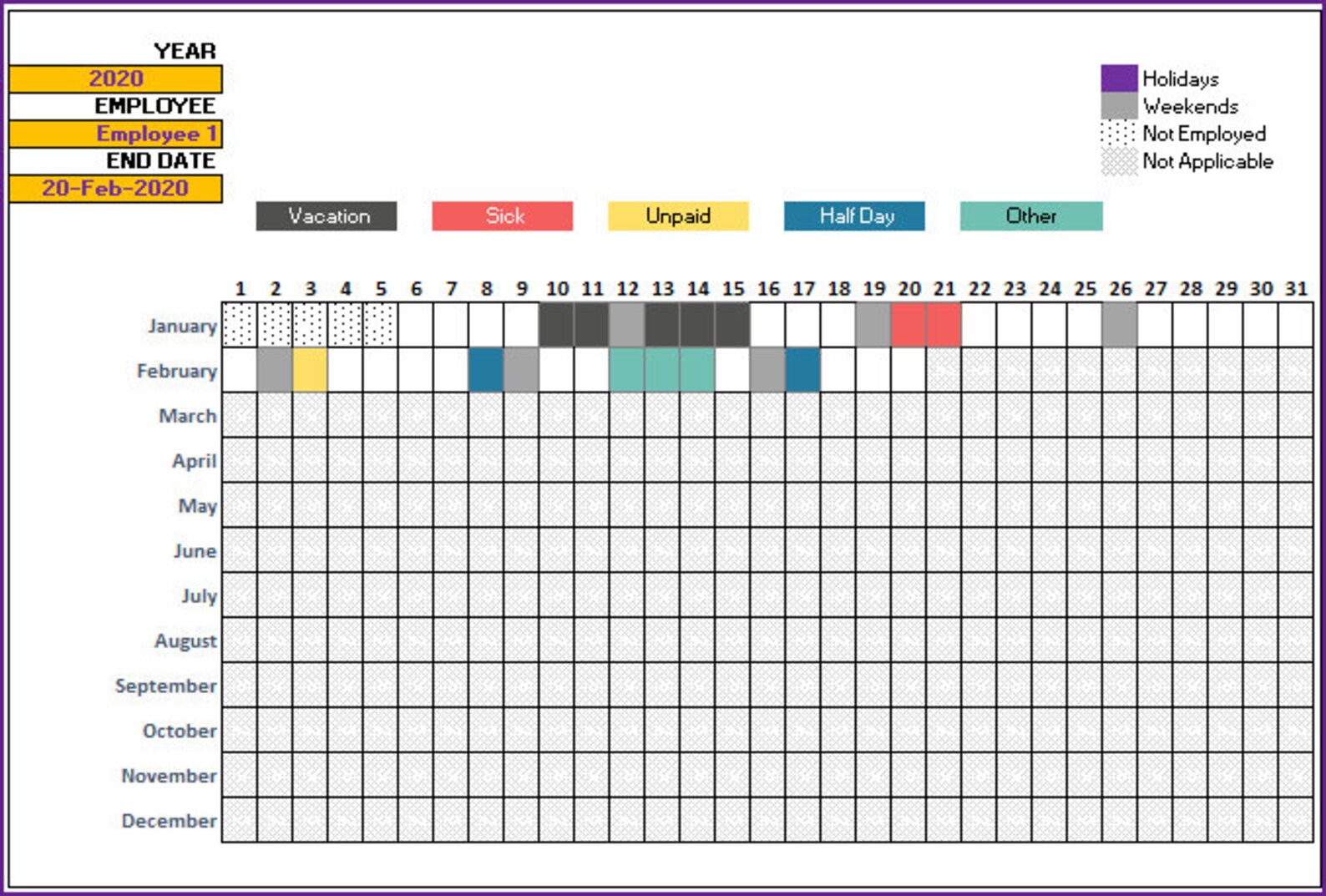 Leave & Vacation Tracker Excel Template Etsy