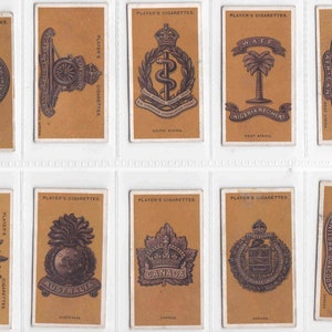 COLONIAL & INDIAN ARMY Badges Full Set of 25x Original c1917 Cigarette / Tobacco Cards by John Player