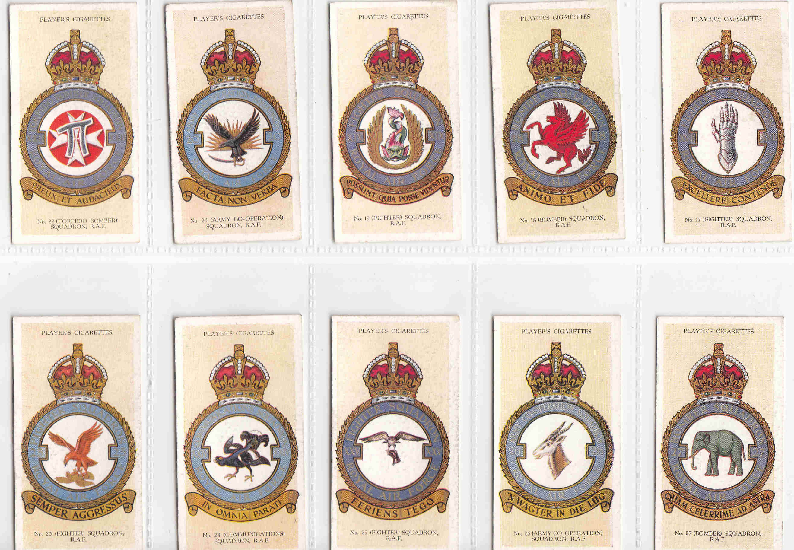 raf badges cigarette cards C1937 RAF BADGES (with Motto) Complete Set of 50 X ORIGINAL Cigarette / Tobacco  Cards - by Players