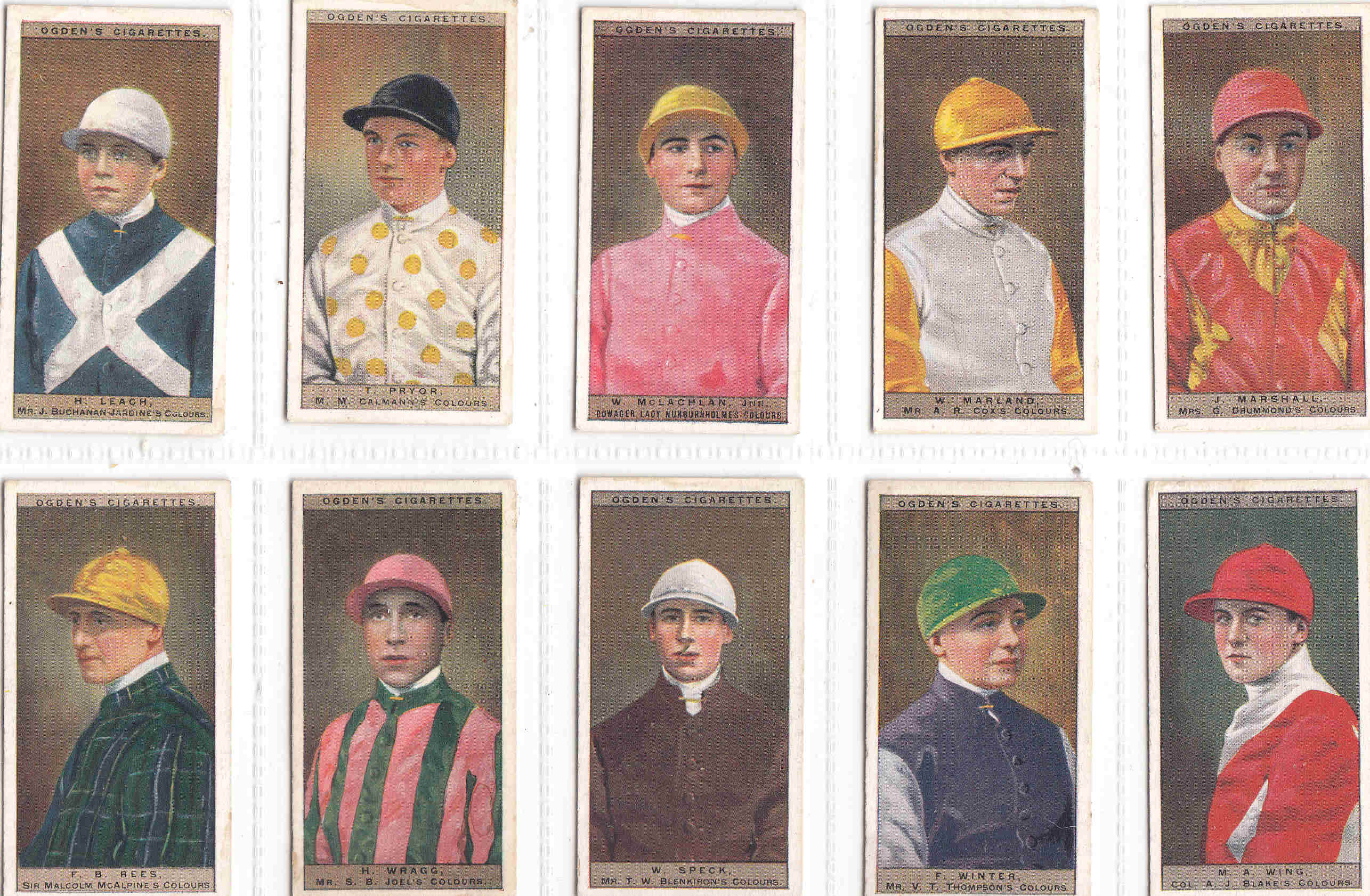 c1927 JOCKEYS and OWNERS Colours 10 x ORIGINAL Cigarette / Tobacco Cards