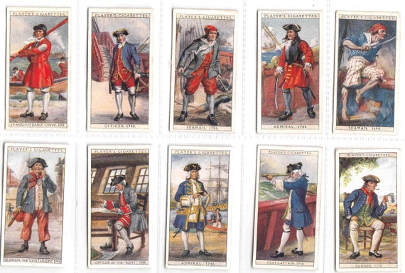 1700s cigarettes C1930 HISTORY of NAVAL DRESS Complete Set of 50x Original Cigarette /  Tobacco Cards - by John Player