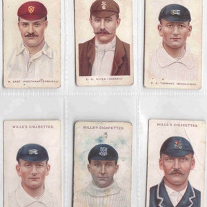 6x ORIGINALI c1908 CRICKETERS Sigarette/Tabacco molto rare di Will's