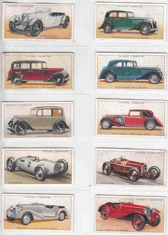 cigarette cars C1936 MOTOR CARS (A Series) Complete Set of 50x Original Cigarette / Tobacco  Cards - by John Player