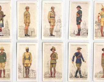 Original c1938 &#39;MILITARY UNIFORMS Of The British Empire Overseas&#39; Complete Set of 50 Tobacco Cigarette Cards by Player&#39;s