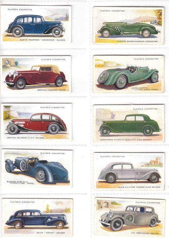 C1937 MOTOR CARS (2nd Series) Complete Set of 50x Original Cigarette / Tobacco  Cards - by John Player