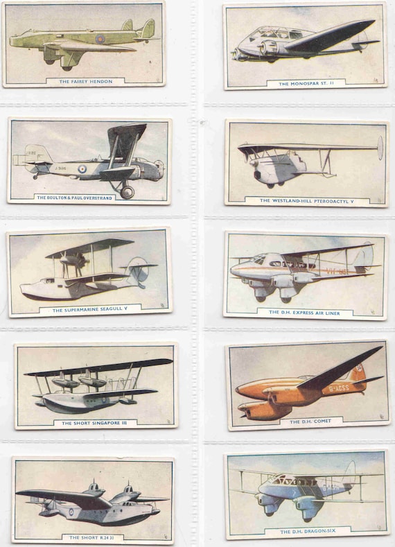 C1938 AIRCRAFT Complete Set of 54 ORIGINAL Tobacco Cigarette Cards by Godfrey  Phillips