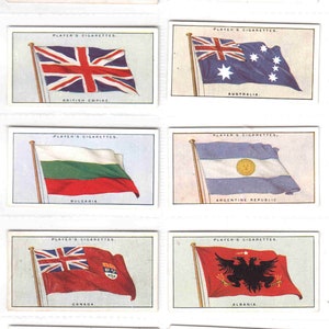 c1928 FLAGS Of The LEAGUE of NATIONS Complete set van 50 originele sigaretten-/tabakkaarten - door spelers