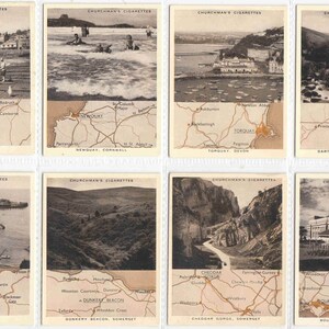 VACACIONES EN GRAN BRETAÑA c1937 Conjunto completo de 48 tarjetas originales de cigarrillos y tabaco (tamaño M con mapas) - de Churchman