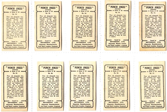 tobacco jokes C1935 PUNCH JOKES Group of 19x ORIGINAL Cigarette / Tobacco Cards - by  Rothmans