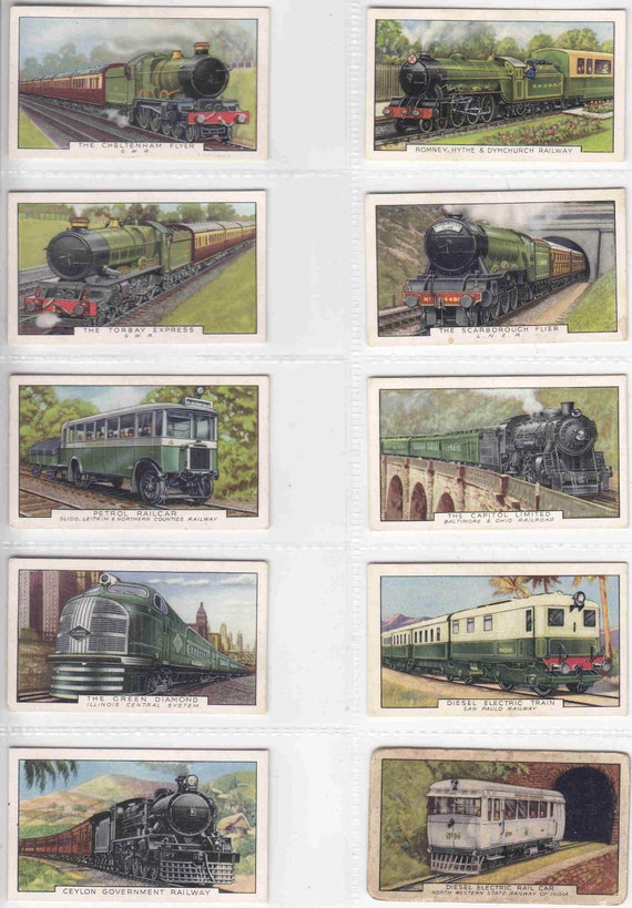 train cigarette cards Original C1937 TRAINS of the WORLD Complete SET of 48x Cigarette / Tobacco  Cards by Gallaher