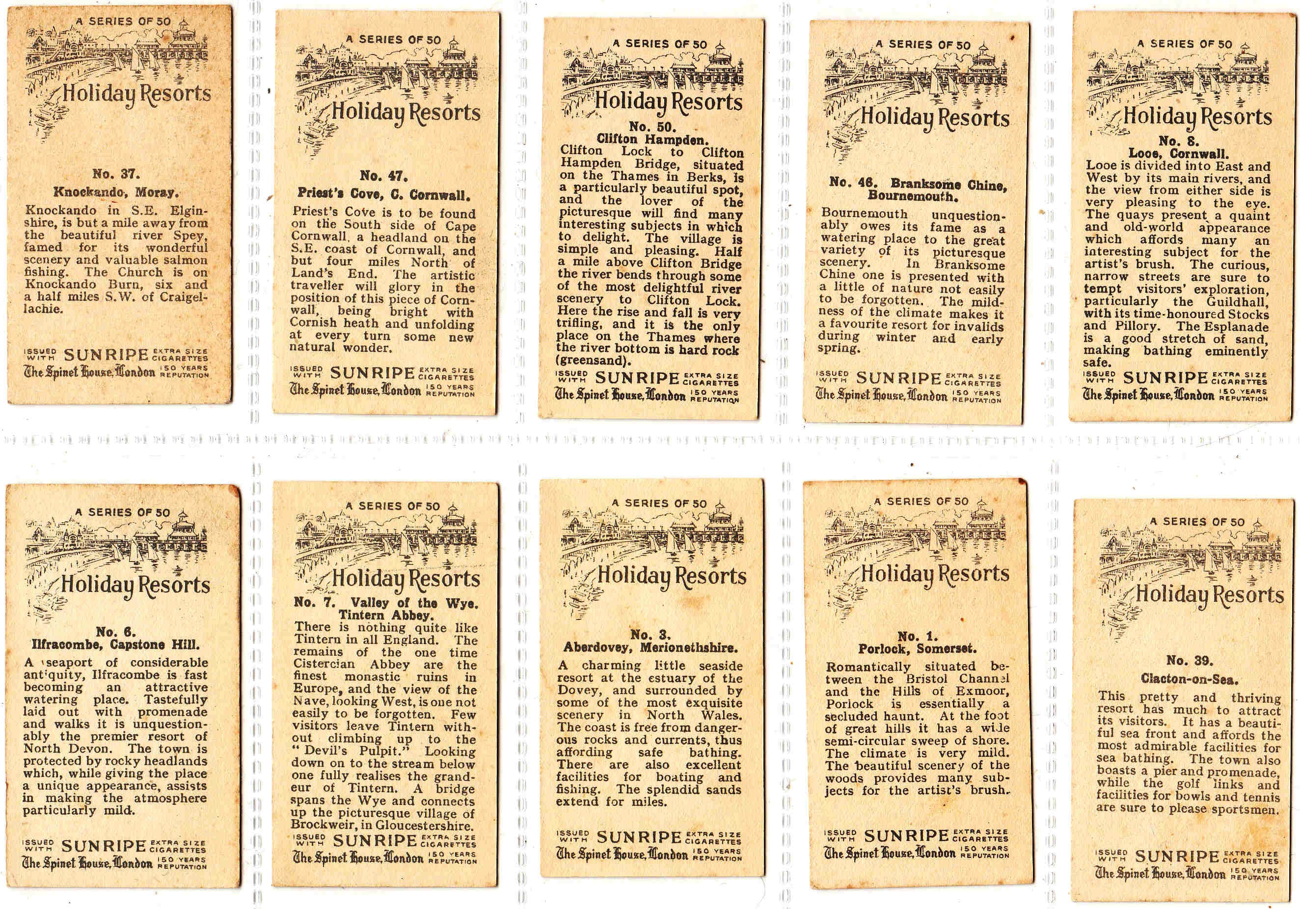 C1925 HOLIDAY RESORTS {photographic} Group of 20x Original Cigarette / Tobacco  Cards by Sunripe
