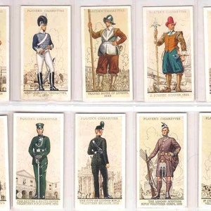 c1939 UNIFORMS Of The TERRITORIAL ARMY Complete set van 50 originele sigaretten-/tabakkaarten - door John Player