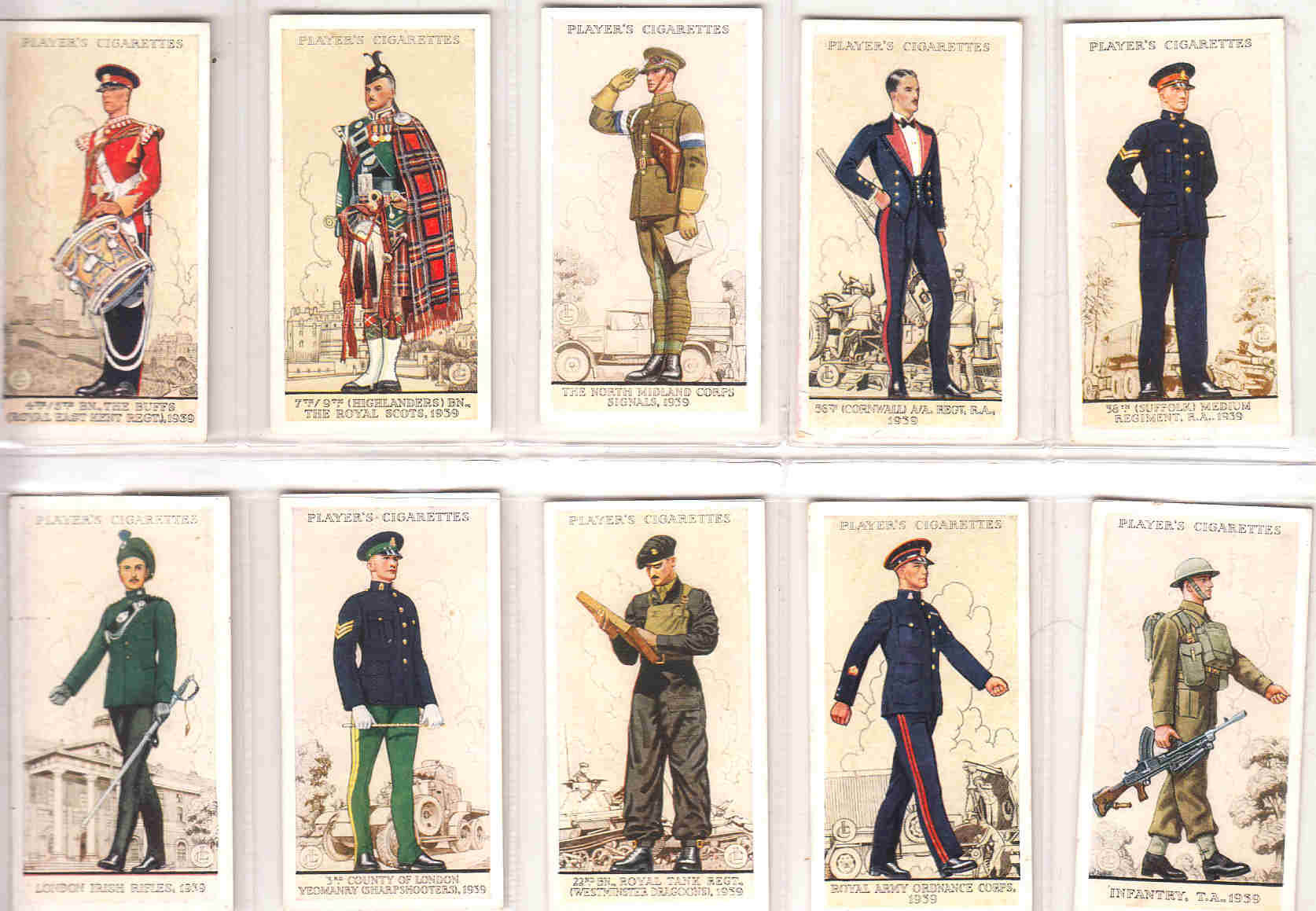 uniforms of the territorial army cigarette cards C1939 UNIFORMS of the TERRITORIAL ARMY Complete Set of 50x Original  Cigarette / Tobacco Cards - by John Player