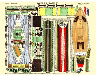 Vintage Paper Model Boat Kit: Printable Ships & Gondola (Digital Download, A4/A3 Size