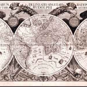 Imprima seu próprio mapa-múndi antigo de ultra-alta resolução de c. 1630. Download digital Lin