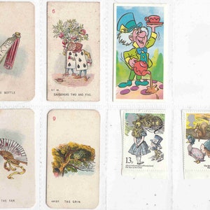 c1930-89 ALICE AU PAYS DES MERVEILLES 7 cartes originales rares, par diverses