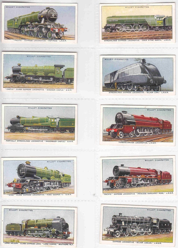 wills cigarette cards railway equipment C1936 RAILWAY ENGINES Complete Set of 50x ORIGINAL Cigarette / Tobacco Cards  - by Wills