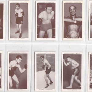 c1938 BOKSERENDE PERSONALITEITEN Set van 50 ORIGINELE kaarten voor sportsigaretten/tabak van Churchman