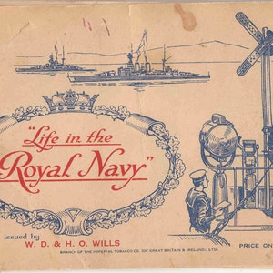 c1939 LIFE In The ROYAL NAVY compleet album met 50 originele sigarettentabakkaarten - door Wills