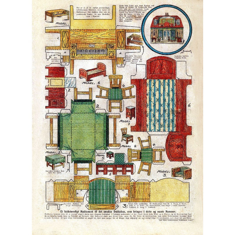 PAPER DOLL HOUSE - 4x Rare Vintage Printable She…