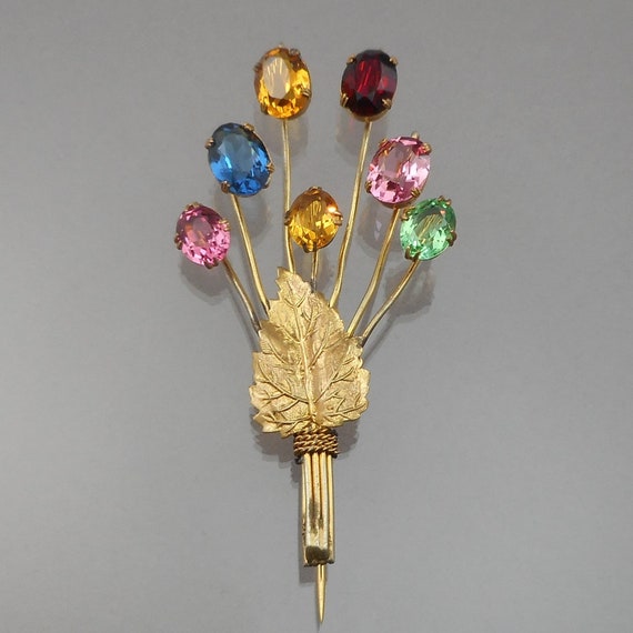 Vintage Nosegay Leaf Brooch Gold Tone or Plate Mu… - image 1