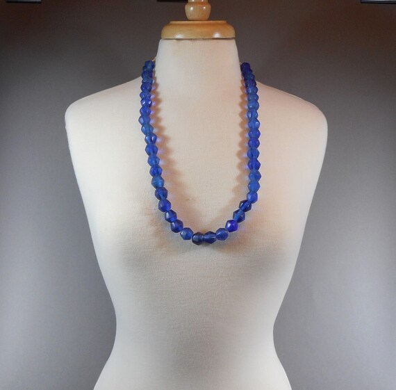 Handmade Matte Cobalt Blue "Sea" Glass Bead Neckl… - image 4