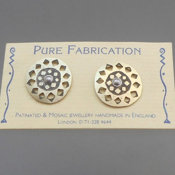 VTG Pure Fabrication Silber Sun Design Post Artisan Ohrringe Handmade England
