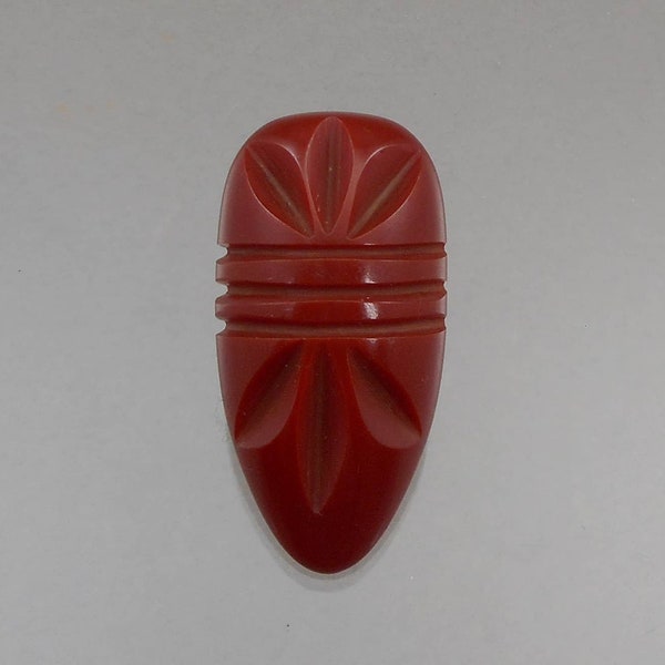 Vintage 1930s Carved Red Brown Bakelite Pin Brooch - Was a Dress Clip? - Art Deco / Retro Era - Genuine, Simichrome Tested