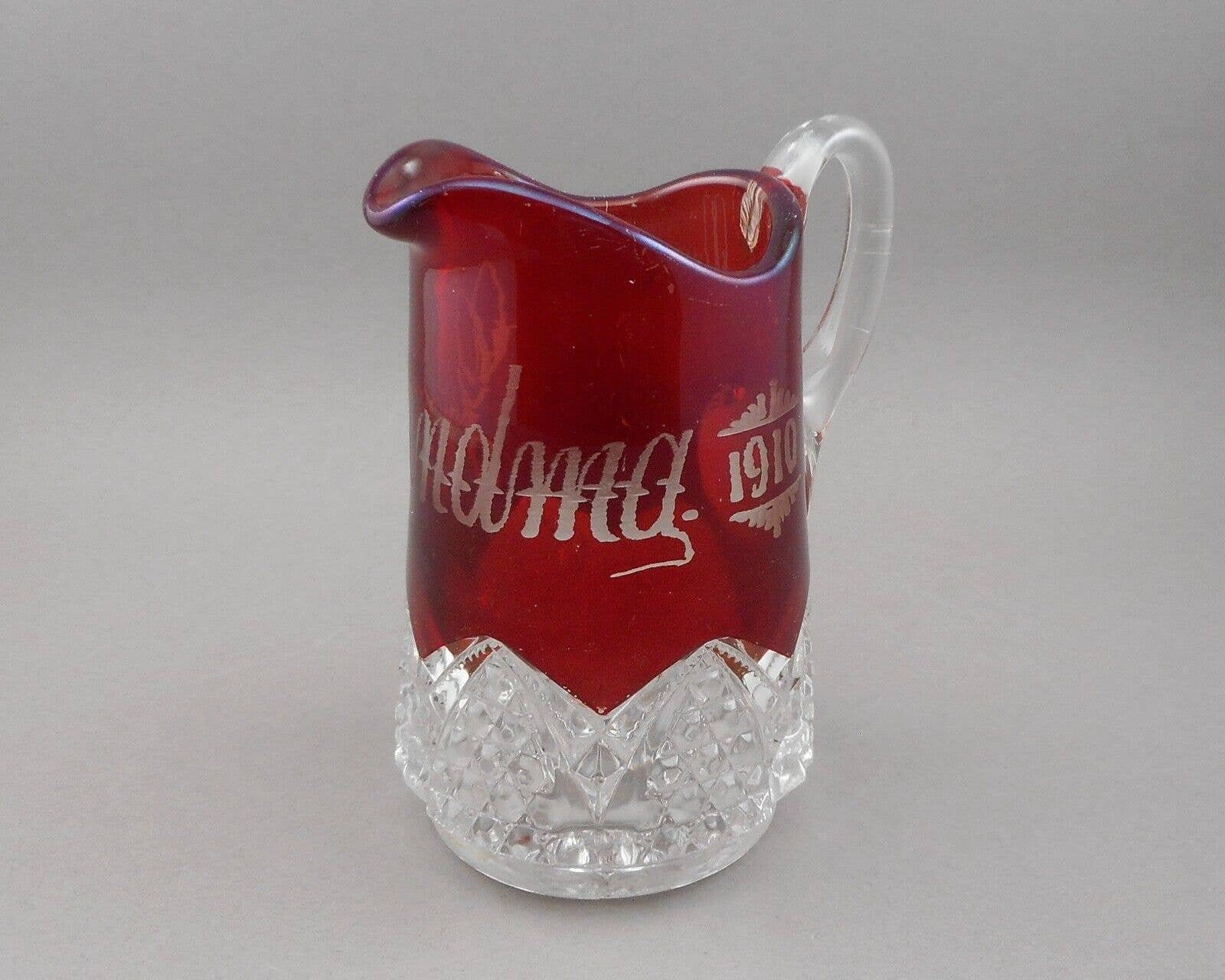Antique Cranberry Glass Creamer or Small Pitcher with Applied Crystal -  Ruby Lane