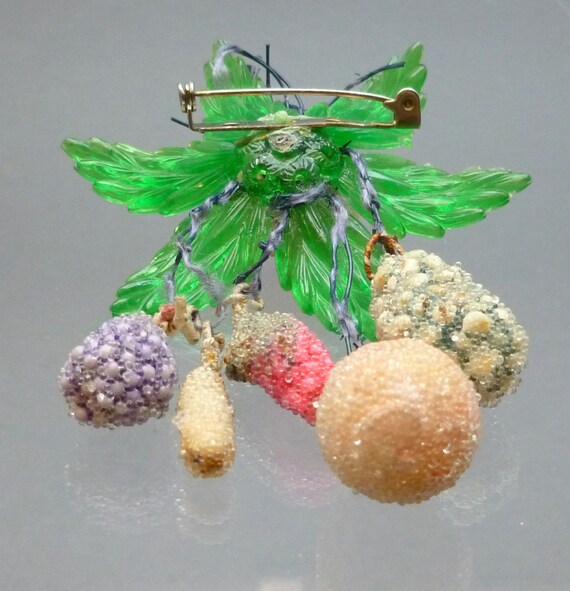 Vintage Brooch - Lucite and Sugared Beads, Green … - image 4