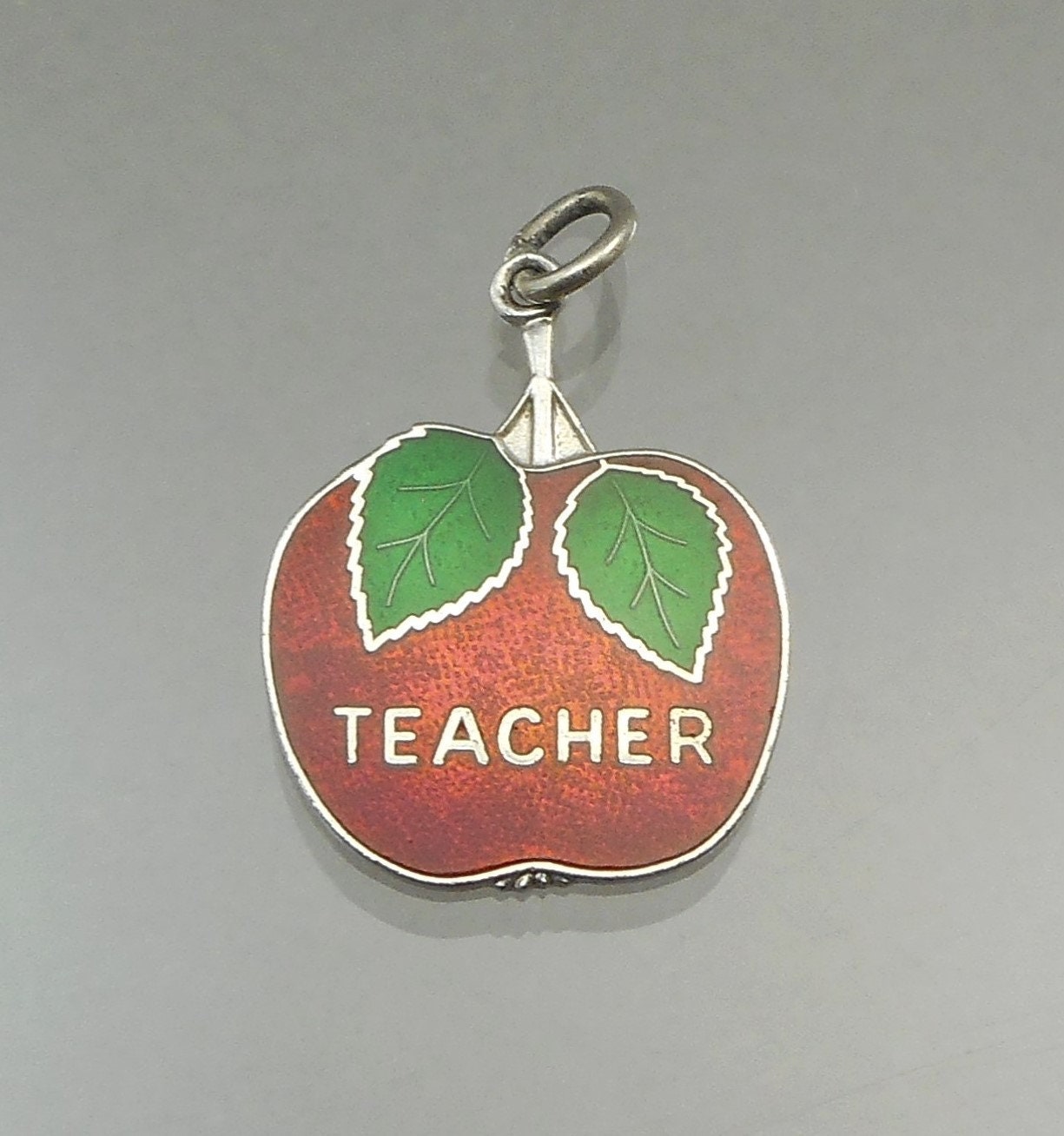 Vintage Silver Tone Dangle Enamel Apple A+ Book Charms School Safety Pin  Brooch
