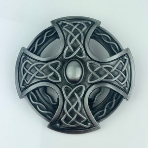 Large Celtic Belt Buckle for Men Maltese Cross Silver Buckles Round Dark Silver Irish Buckle Viking High Quality Accessories Gift for Him