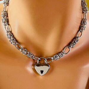 Silver heart padlock choker necklace ladies women girls thick texture chain heart necklaces women gift girls