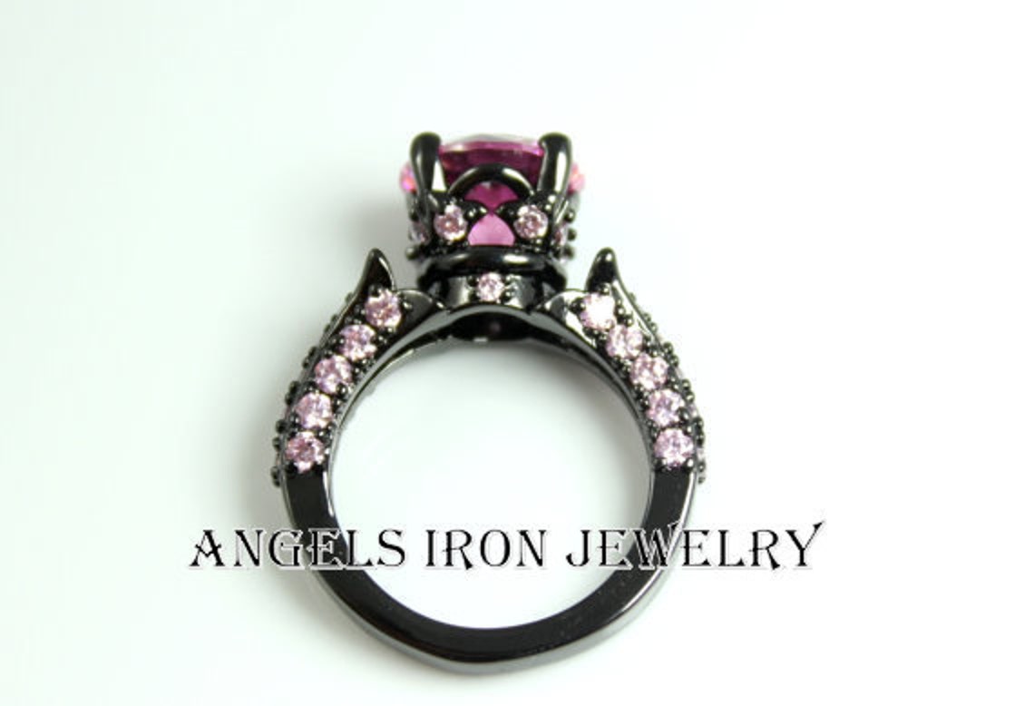 Black Engagement Ring Gold Filled Pink Sapphire Wedding Etsy