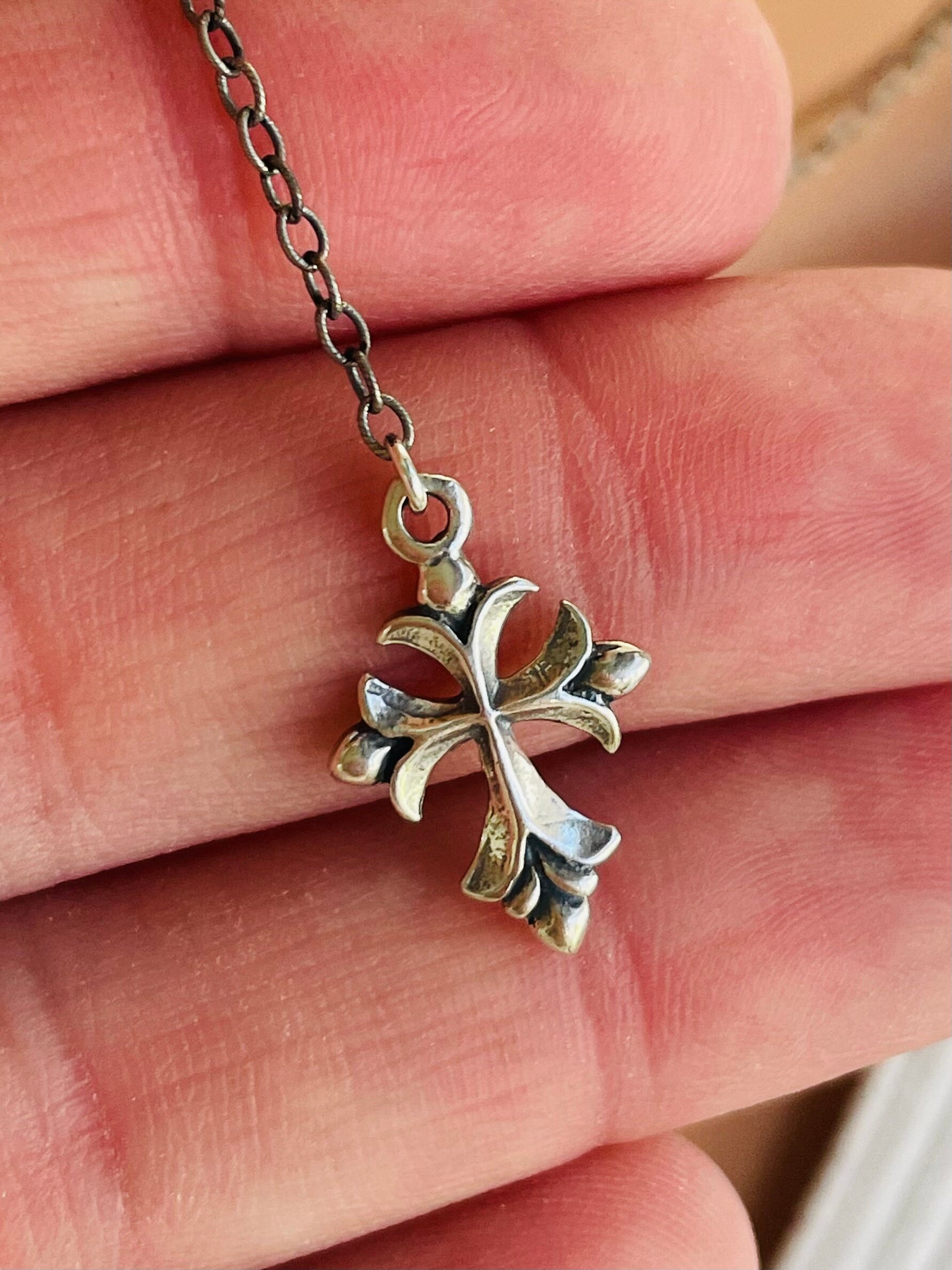 Sterling Silver Rosary Necklace Cross Charm Necklace is Sacred Heart of ...