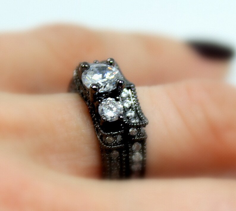 Black Gold Engagement Ring Women Wedding Anniversary Promise Etsy