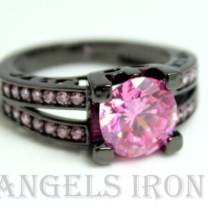 Black Ring Gold Filled Ring Pink Sapphire Unique High Quality Wedding Engagement Anniversary Promise Rings Goth Jewelry Women Gift for her